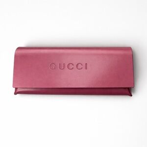 Gucci Burgundy Leather Eyeglass Case Embossed Logo Brand New